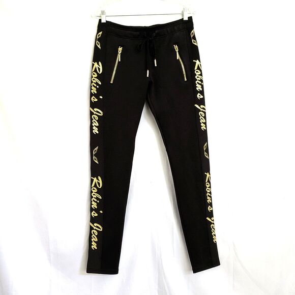 Robin’s Jean Women's S Black Gold Angel Wings Jogger Skinny Leg Drawstring - Picture 2 of 15